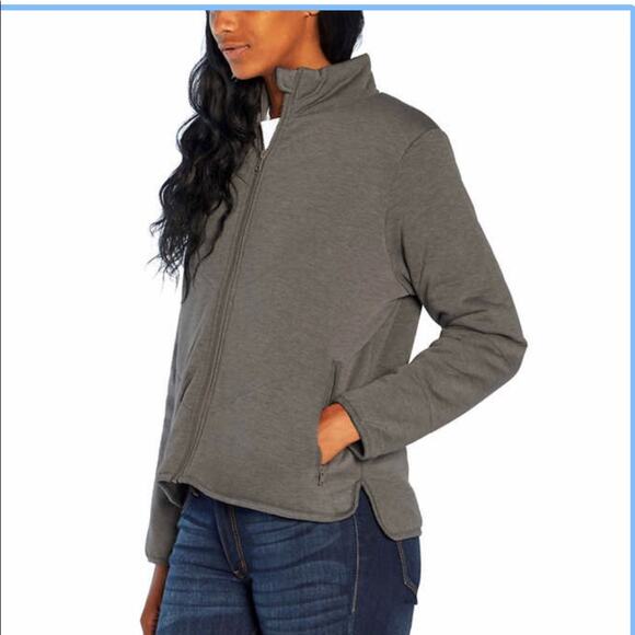 Three Dots Women's Grey Knit  Quilted Chevron Jacket Size Small Nwt - Picture 3 of 9